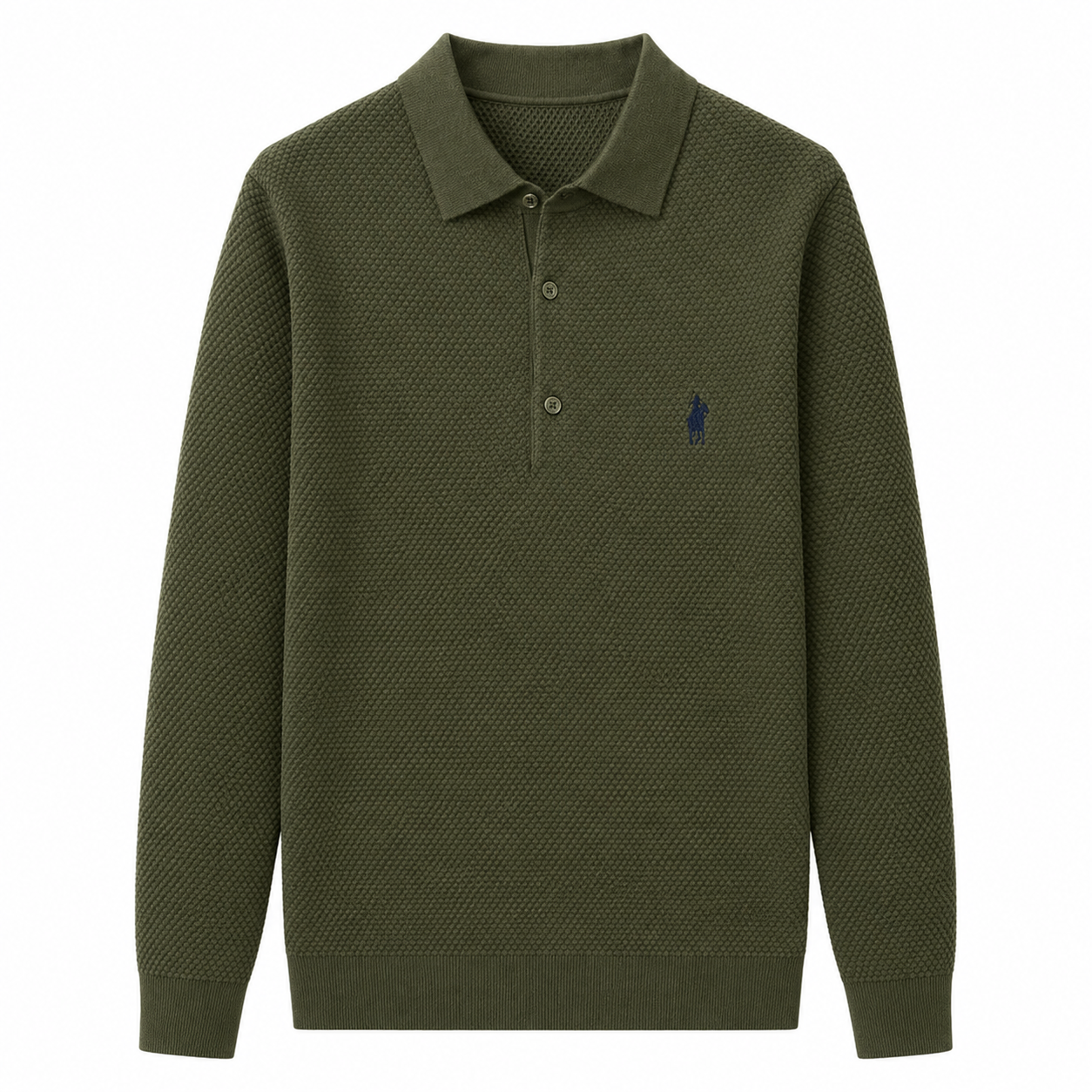 Textured Long-Sleeve Polo Shirt
