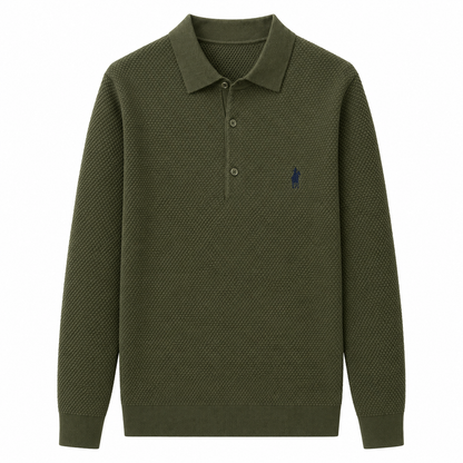Textured Long-Sleeve Polo Shirt