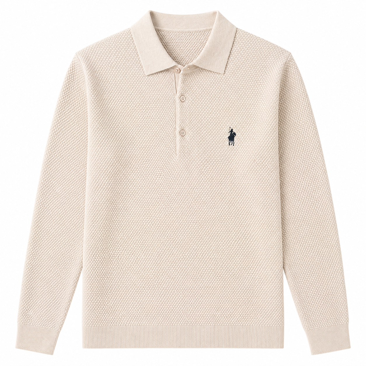 Textured Long-Sleeve Polo Shirt