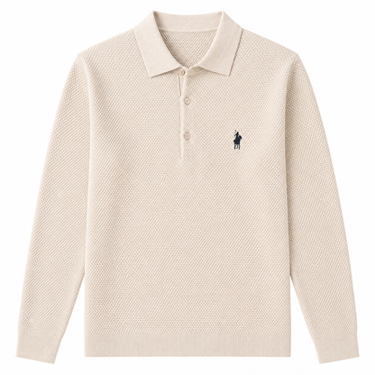 Textured Long-Sleeve Polo Shirt