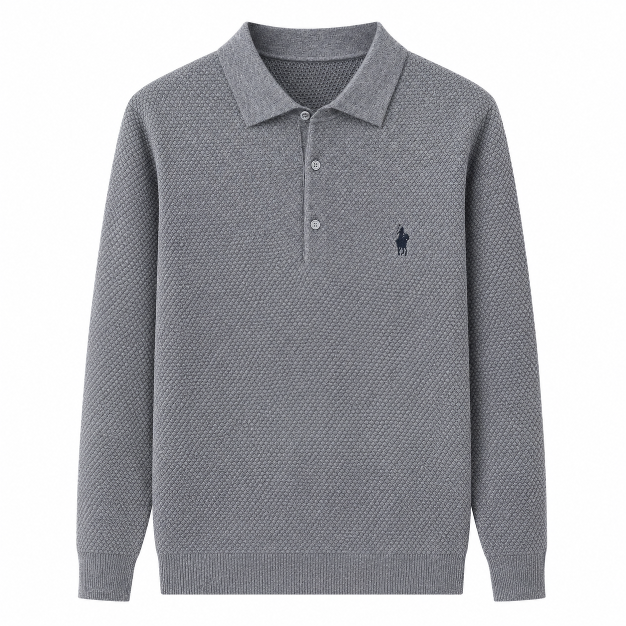 Textured Long-Sleeve Polo Shirt