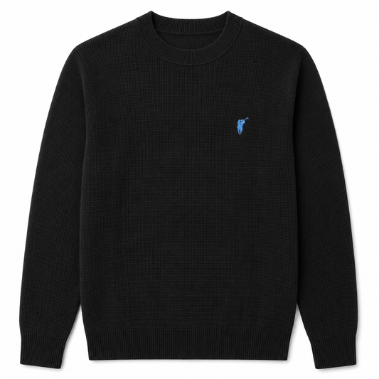Waffle-Knit Crewneck Sweater