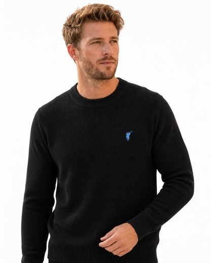 Waffle-Knit Crewneck Sweater