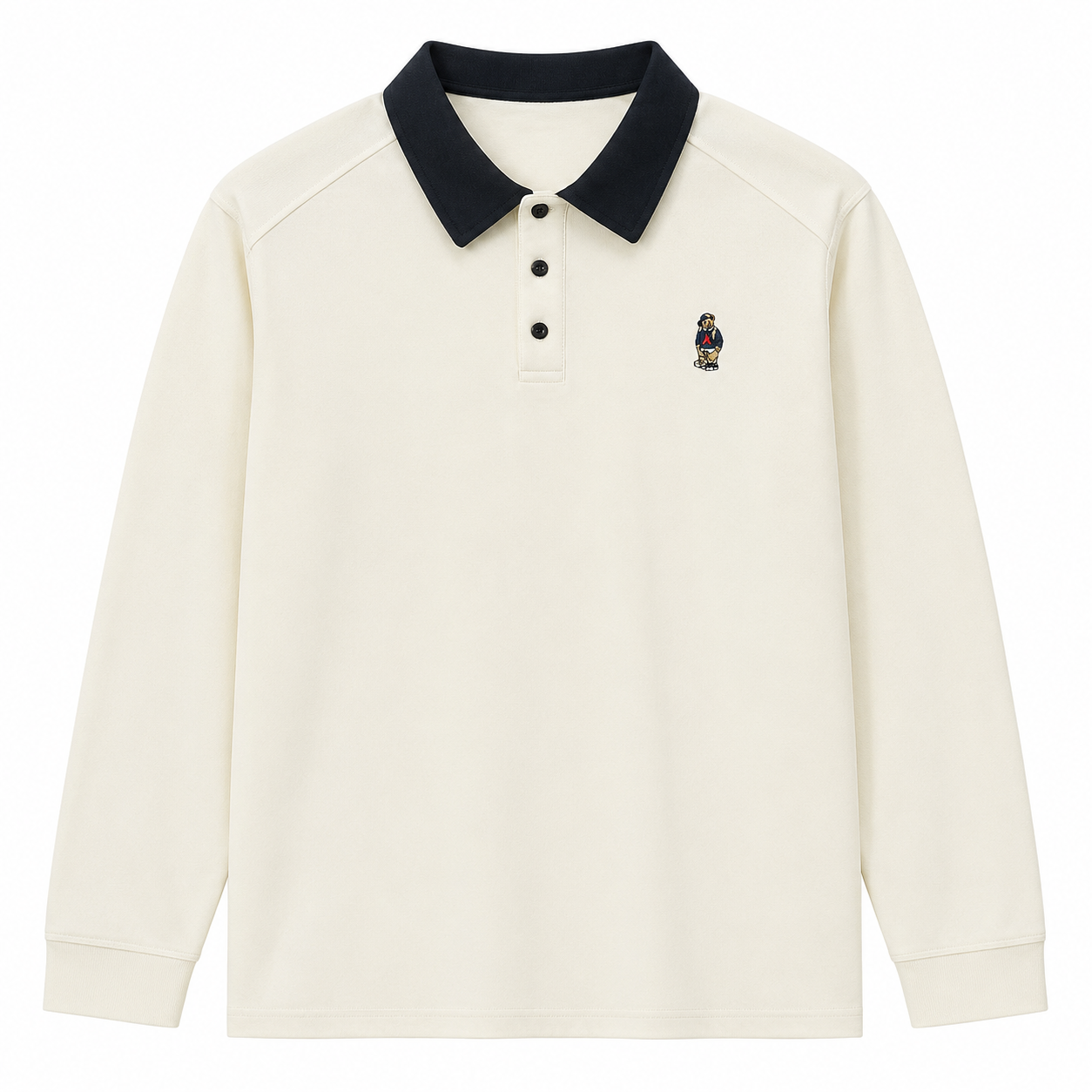 Long-Sleeve Two-Tone Collar Polo Shirt