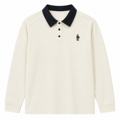 Long-Sleeve Two-Tone Collar Polo Shirt