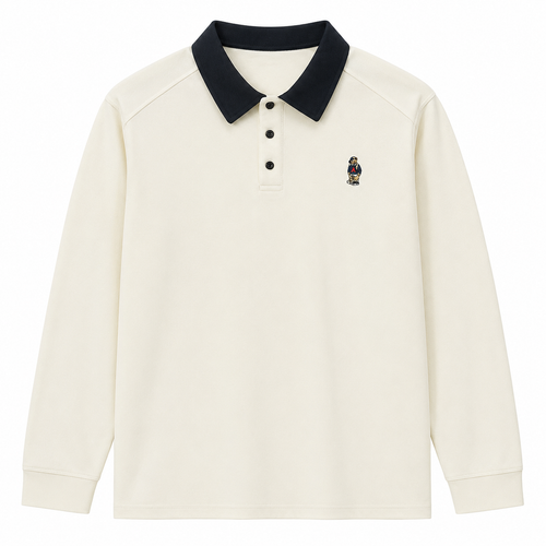 Long-Sleeve Two-Tone Collar Polo Shirt