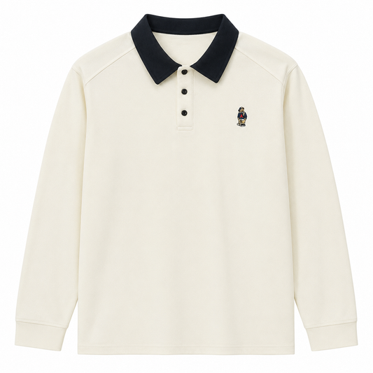 Long-Sleeve Two-Tone Collar Polo Shirt