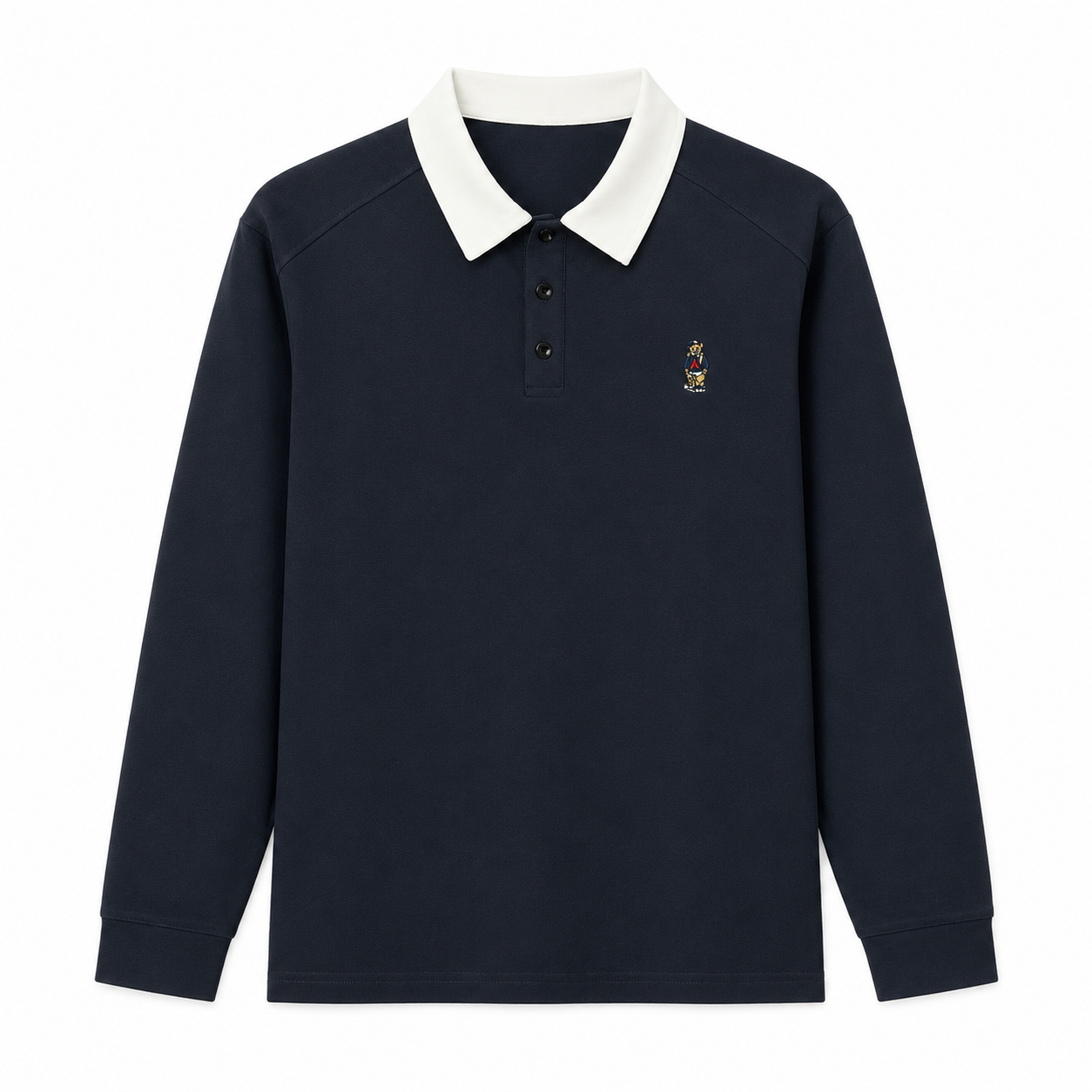 Long-Sleeve Two-Tone Collar Polo Shirt
