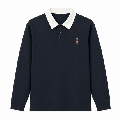 Long-Sleeve Two-Tone Collar Polo Shirt