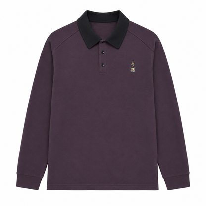 Long-Sleeve Two-Tone Collar Polo Shirt