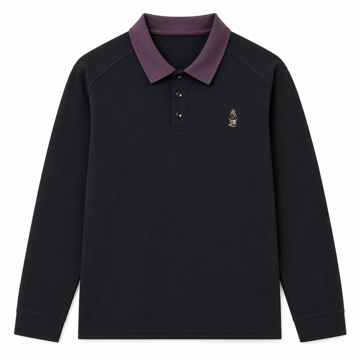 Long-Sleeve Two-Tone Collar Polo Shirt
