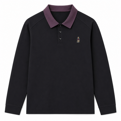 Long-Sleeve Two-Tone Collar Polo Shirt