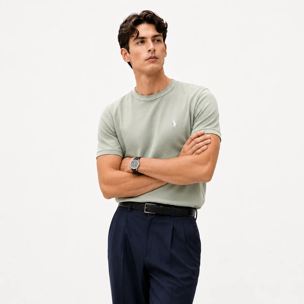 Double-Trim Crew-Neck T-Shirt