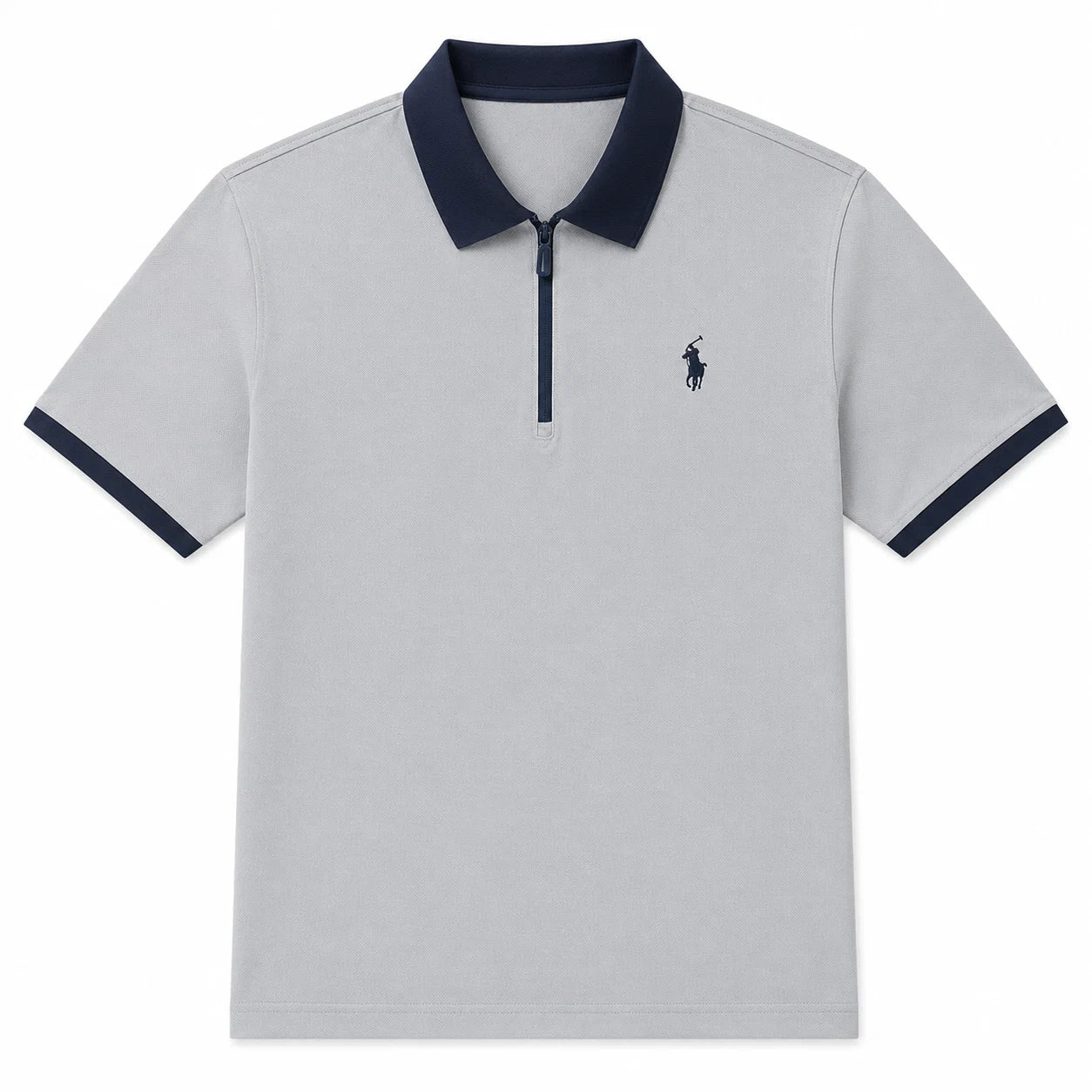 Contrast-Collar Zip Polo Shirt