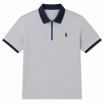 Contrast-Collar Zip Polo Shirt