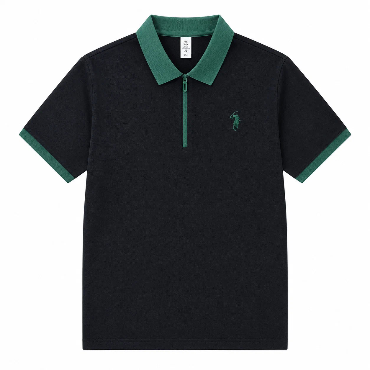 Contrast-Collar Zip Polo Shirt