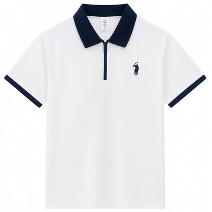 Contrast-Collar Zip Polo Shirt