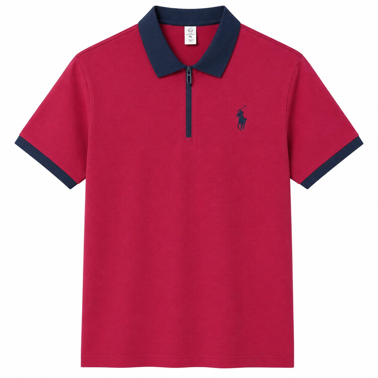 Contrast-Collar Zip Polo Shirt