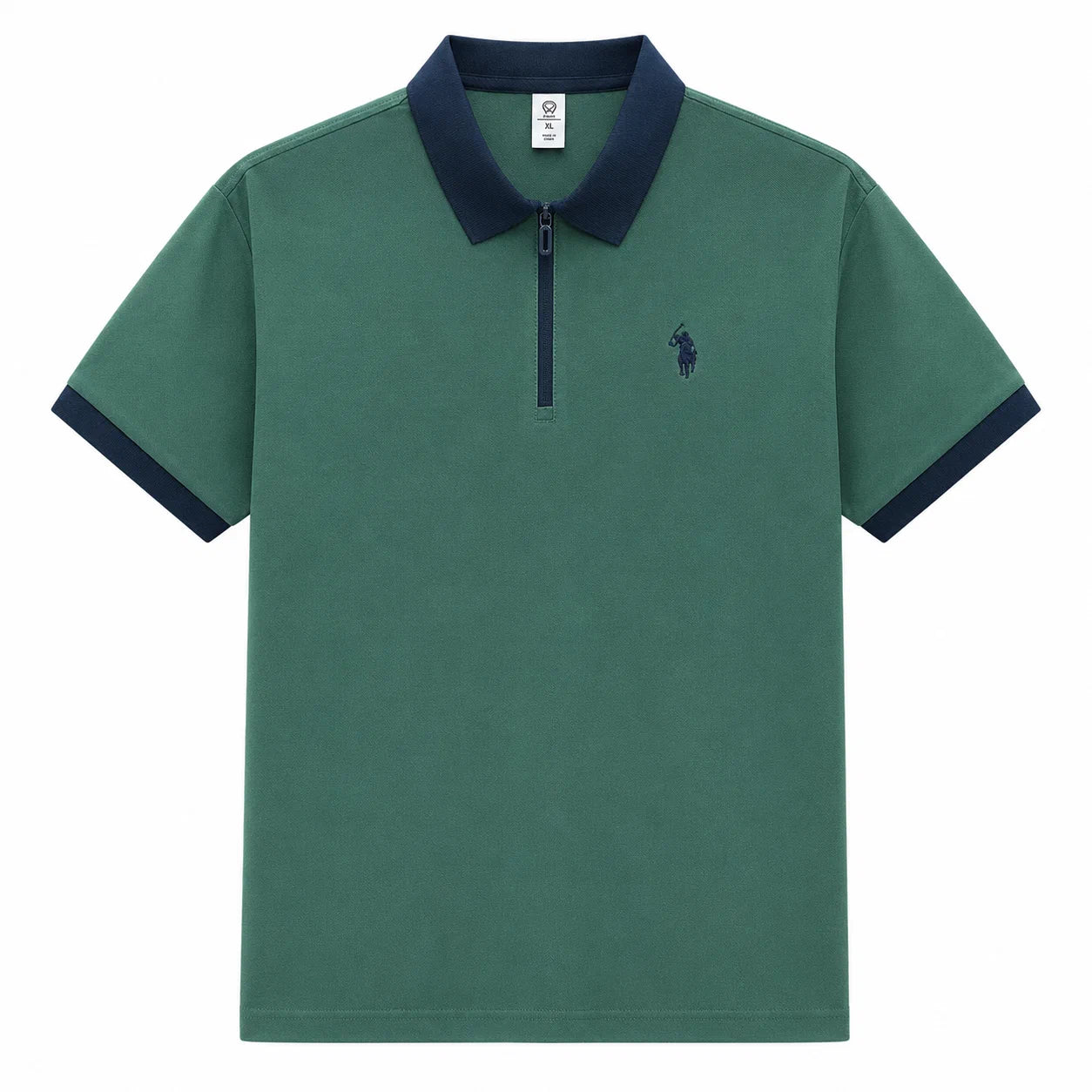Contrast-Collar Zip Polo Shirt