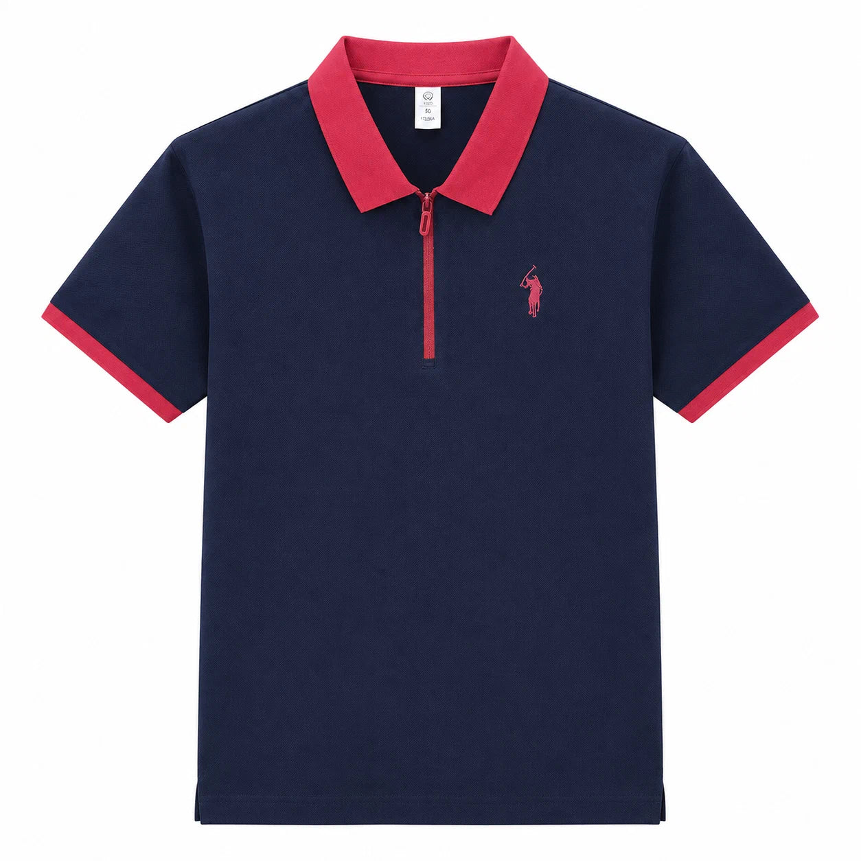 Contrast-Collar Zip Polo Shirt