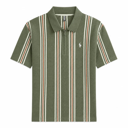 Retro Stripe Knit Polo Shirt