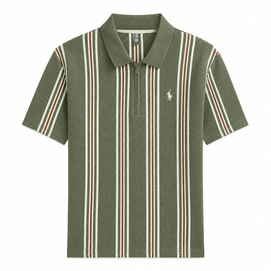 Retro Stripe Knit Polo Shirt