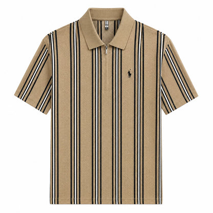 Retro Stripe Knit Polo Shirt