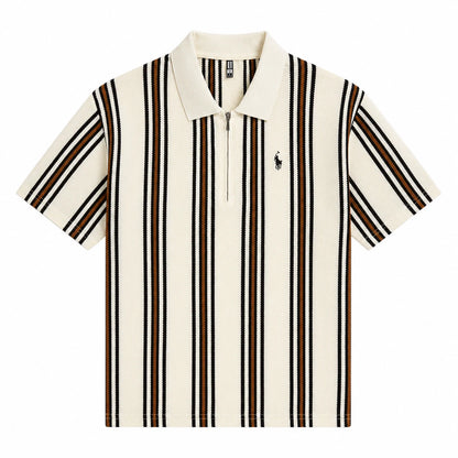 Retro Stripe Knit Polo Shirt