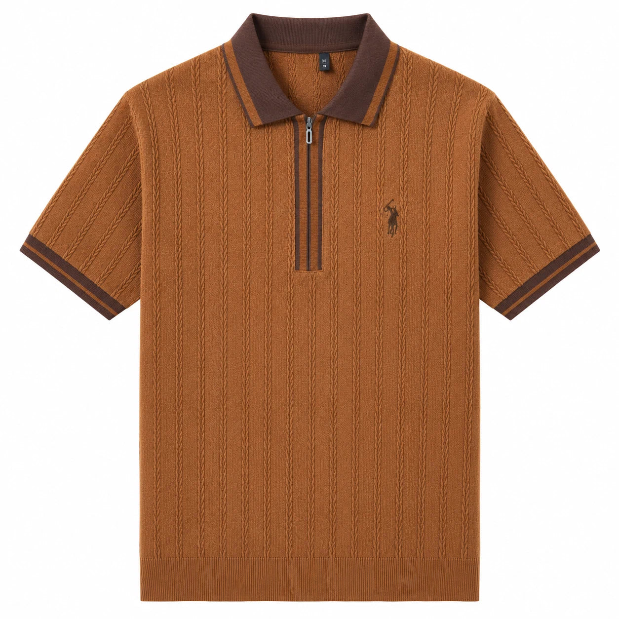 Contrast-Collar Zip Polo Shirt