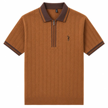 Contrast-Collar Zip Polo Shirt