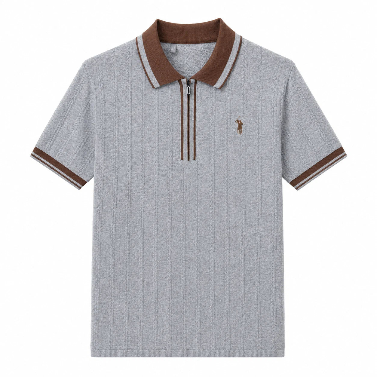 Contrast-Collar Zip Polo Shirt