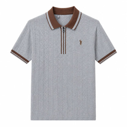 Contrast-Collar Zip Polo Shirt
