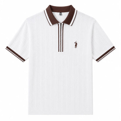 Contrast-Collar Zip Polo Shirt