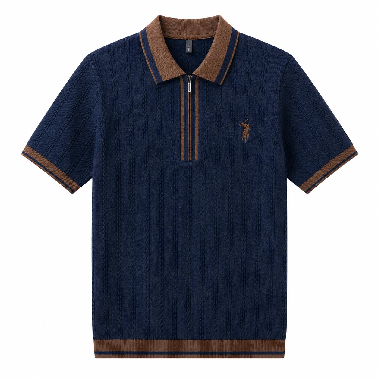 Contrast-Collar Zip Polo Shirt