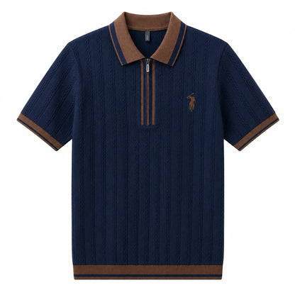 Contrast-Collar Zip Polo Shirt